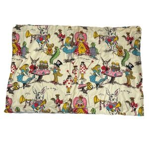 Vintage 1970s Alice in Wonderland Psychedelic Mad Hatter Tea Party Cotton Fabric